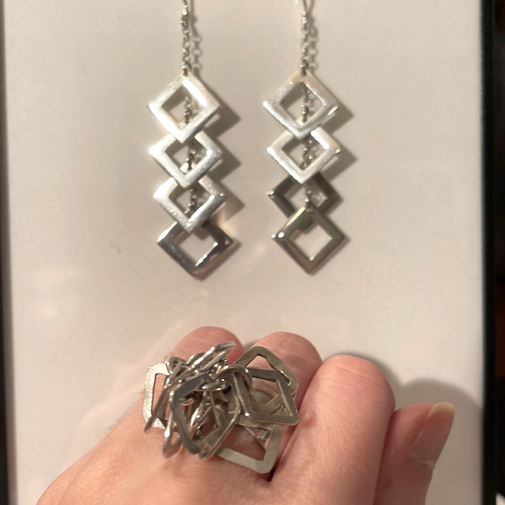 Silver earrings and ring set